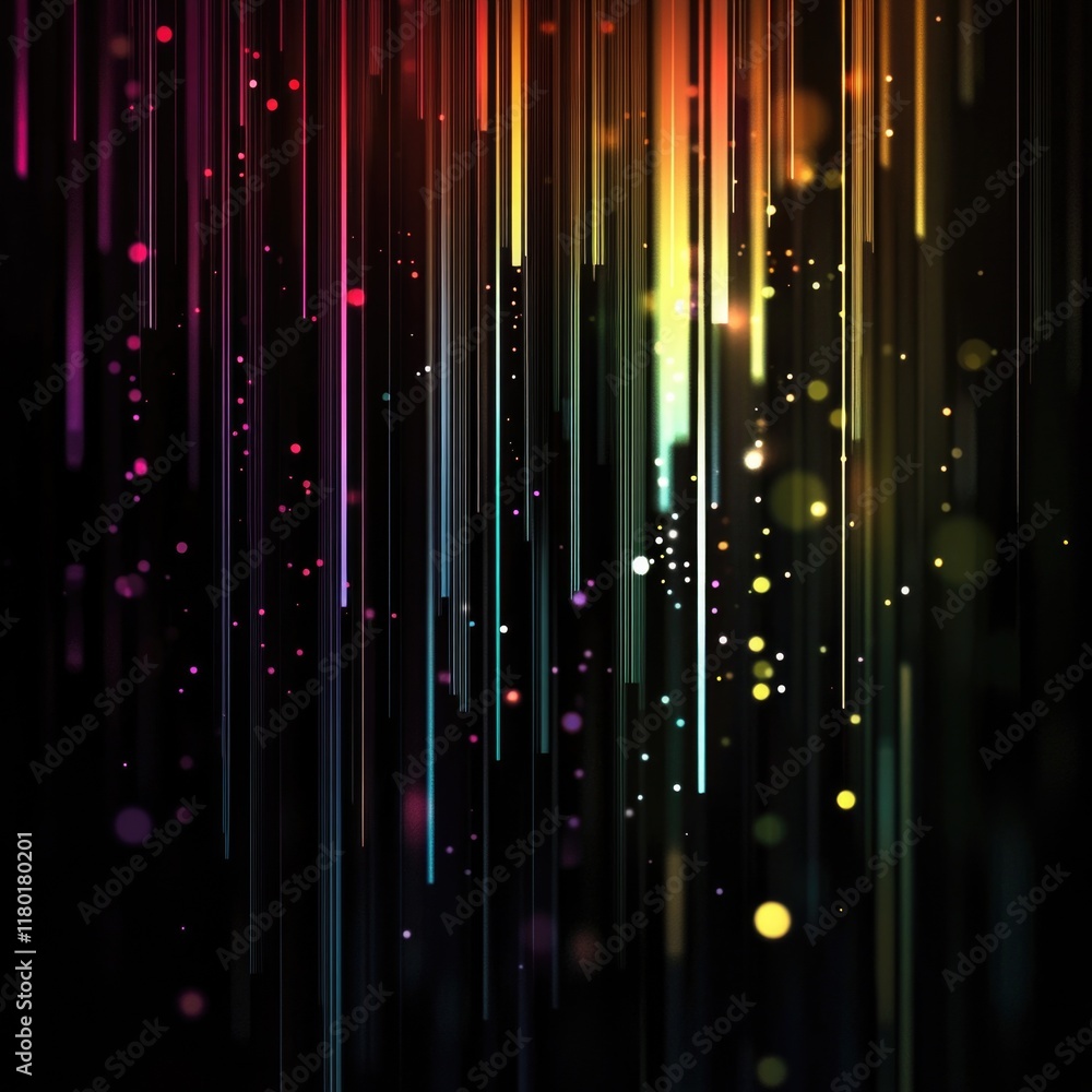 Aufkleber Geometric patterns made of colorful lines and dots on a black background