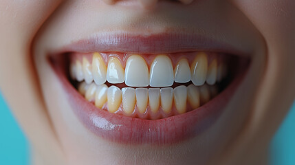 Fototapeta premium Dental clinic banner, teeth before and after close-up
