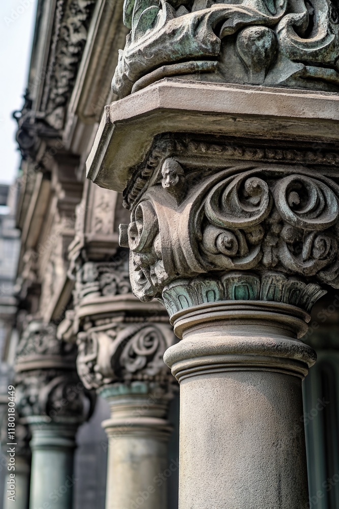 Poster close-up of a building with architectural details, suitable for use in designs related to timekeepin