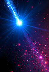 Naklejka premium A stunning digital artwork depicting a glowing blue energy beam in space, surrounded by vibrant particles and a cosmic background, craft clay, with white tones