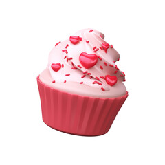 Cute 3D cupcake with pink hearts for Valentine's Day or wedding..