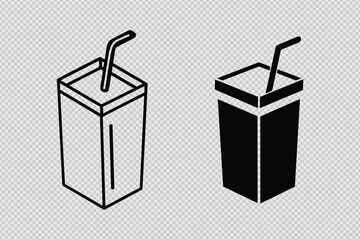 vector illustration of a juice box with a straw in both silhouette and line art styles, ideal for beverage branding and packaging