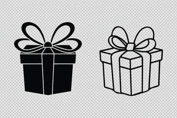 vector illustration of a gift box tied with a ribbon in silhouette and line art styles, perfect for holiday branding and celebration designs
