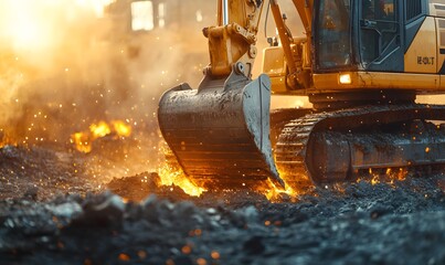 Close Shovel Excavator Actively Working
