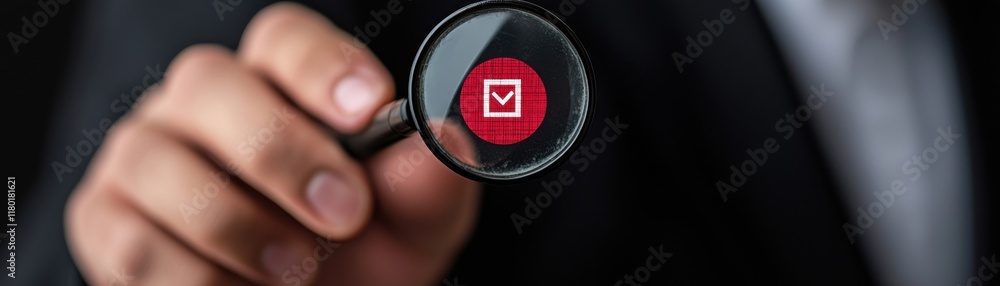 Aufkleber a person holds a magnifying glass over a red icon resembling an envelope, symbolizing email verifica