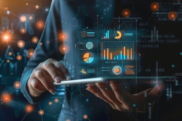 Fototapeta premium Businessman analyzing sales data on digital marketing platform.
