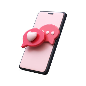 Love chat for Valentine's Day. 3D smartphone with romantic messaging...