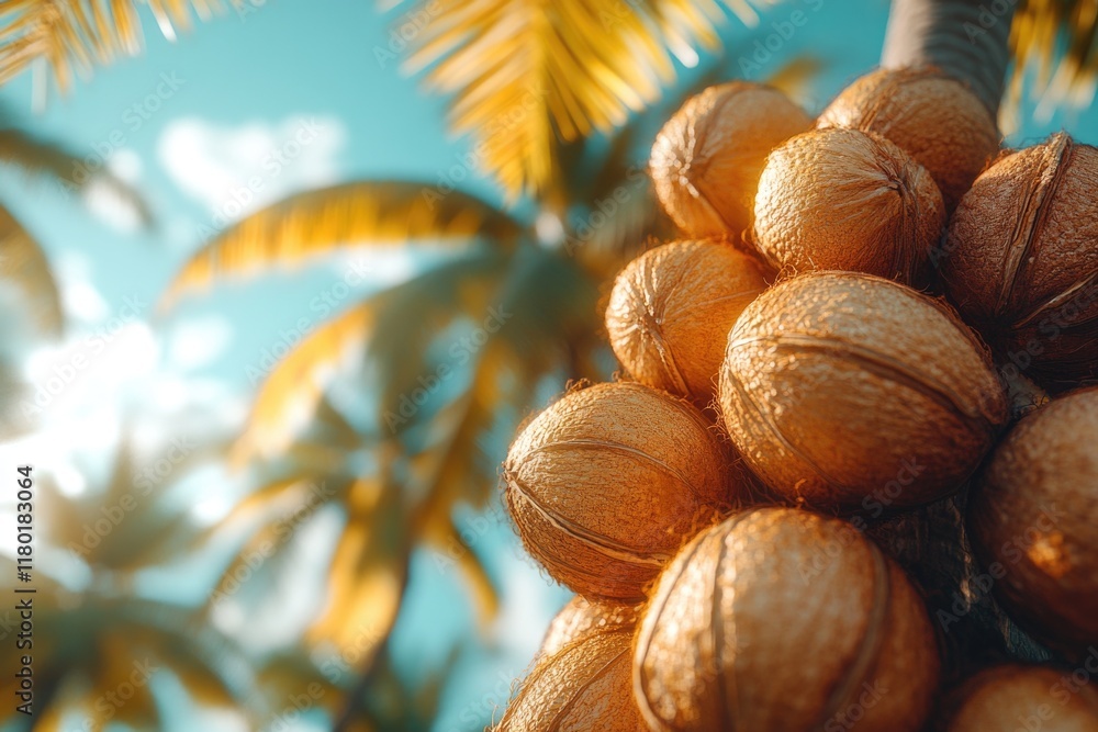 Poster a palm tree with a cluster of nuts at the top, perfect for nature or food-related concepts