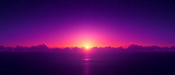 Vibrant purple sunset over clouds.
