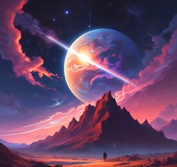 Illustration of outer planet with starry galaxy.