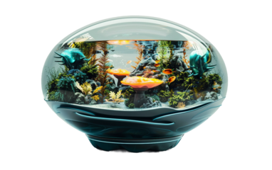 A Futuristic Aquarium with Alien Sea Creatures in a Sci-Fi Setting Isolated on Transparent Background PNG