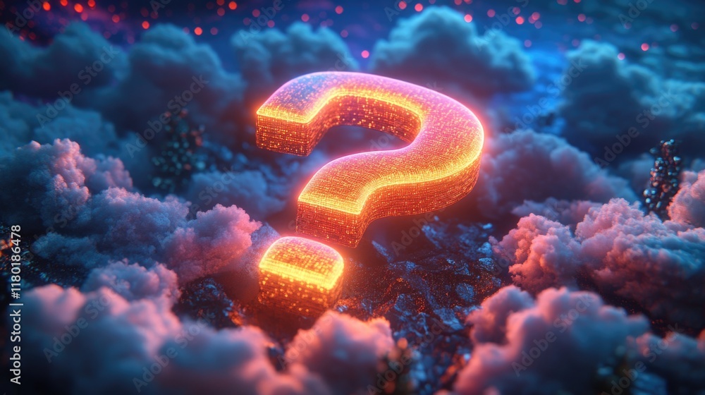 Aufkleber a glowing question mark appears in the clouds, suggesting uncertainty and curiosity