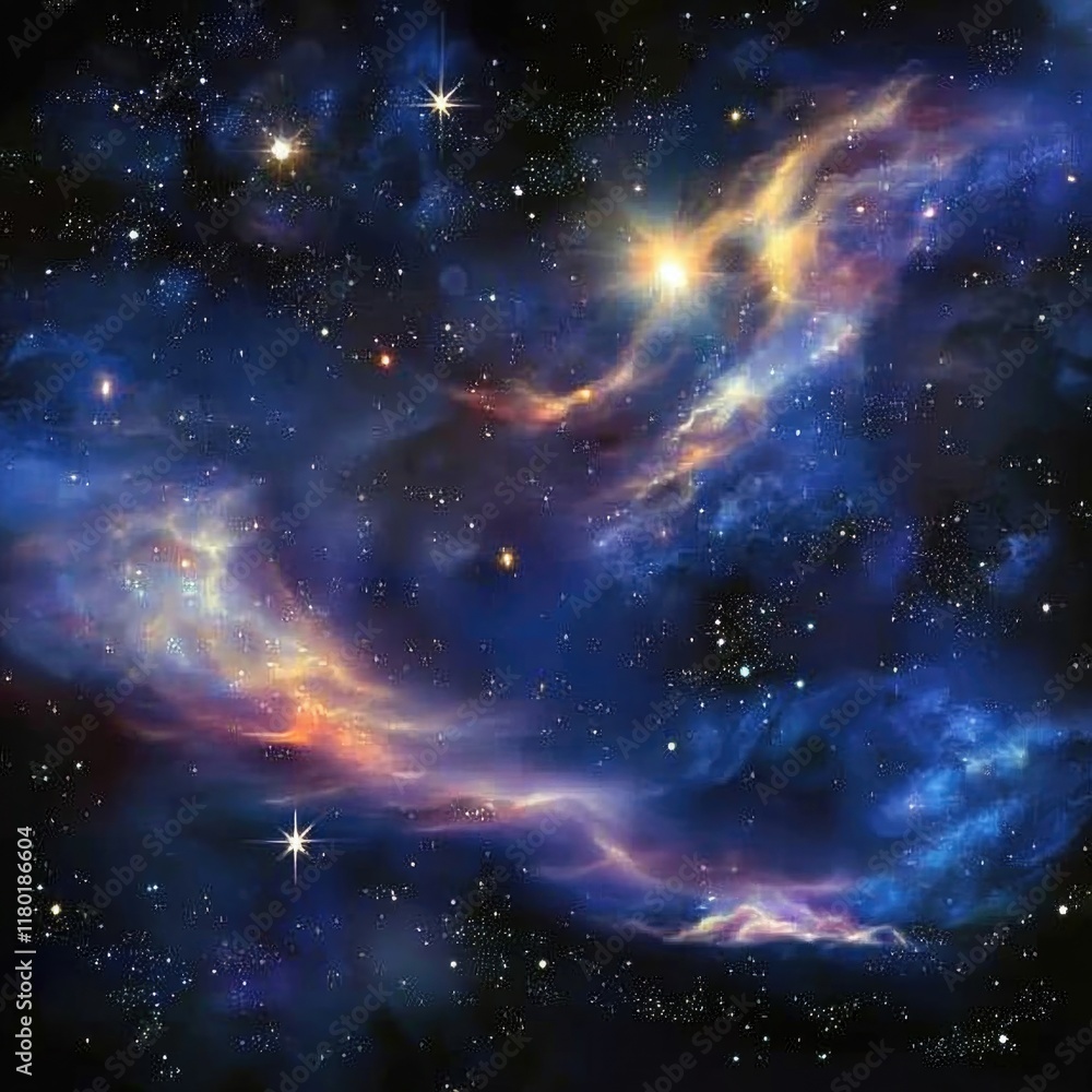 Poster a stunning image of a galaxy with stars shining bright in the background, perfect for use in space-t