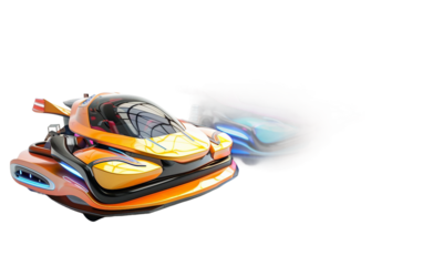 A Sci-Fi Car Race Featuring Hovercraft Vehicles on a Futuristic Track Isolated on Transparent Background PNG
