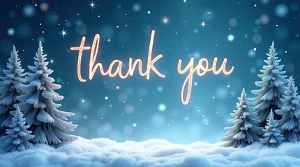 A beautiful winter backdrop highlights a glowing thank you message surrounded by snow-covered trees and twinkling stars. Perfect for expressing gratitude during the season