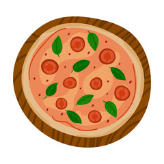 Classic margherita pizza with fresh tomatoes, basil leaves, and a golden crust. For restaurant menus, recipe books, or culinary projects