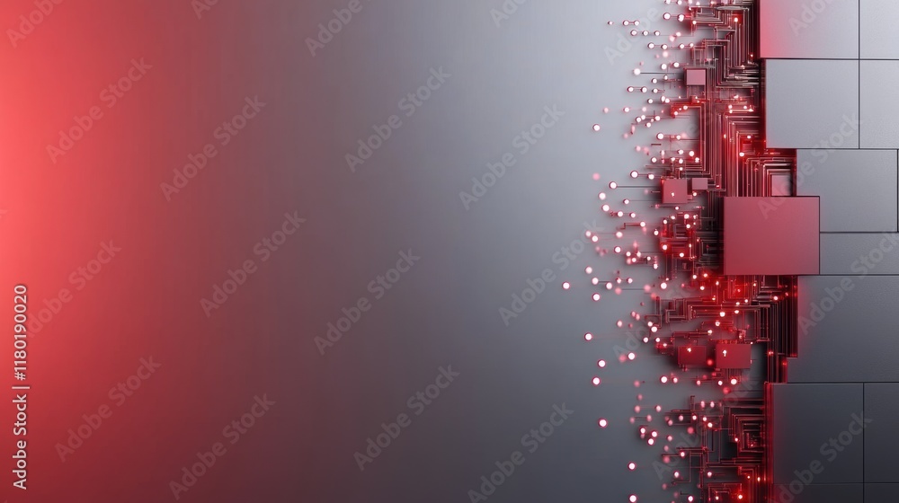Aufkleber futuristic red and grey abstract digital circuitry matrix with glowing nodes