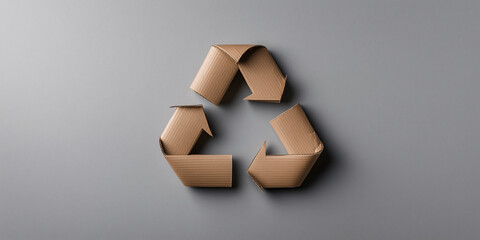 craft paper or cardboard arrows forming recycling symbol  isolated on a light grey background, earth day concept for poster 