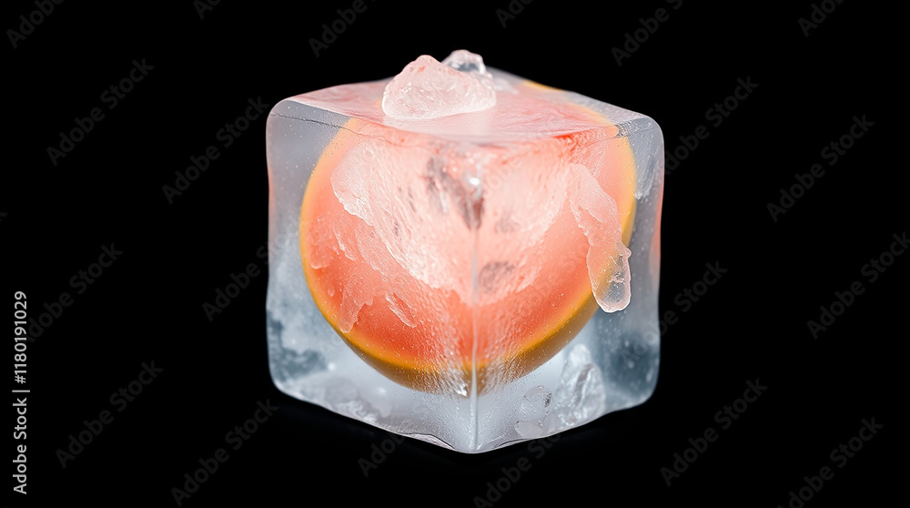 Aufkleber frozen grapefruit slice in ice cube