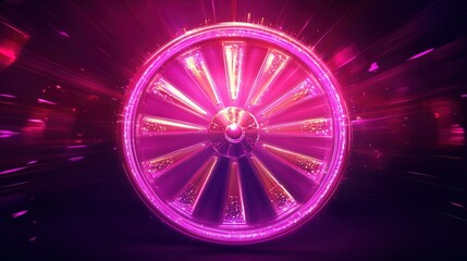 A radiant pink and gold wheel of fortune glows brightly