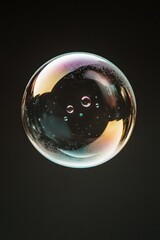 Translucent bubble floats gracefully, reflecting vibrant colors