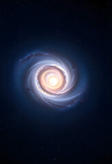 Universe with a spiral spinning galaxy in the center, smooth light, with white tones
