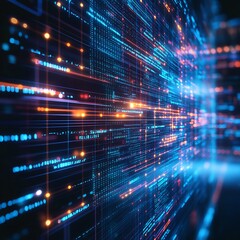 Fototapeta premium Blue and red themes illustrate digital connections in abstract form