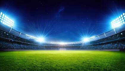 sports stadium with bright floodlights illuminating a green field