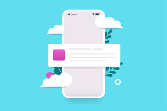 PhoneMessagePopUpPhone message pop up - Mobile smartphone with push notification popping out of screen. Front view flat vector illustration on blue background