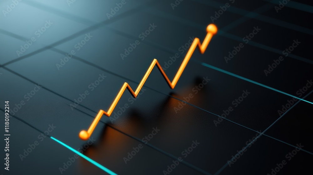 Poster upward trending zigzag line on graph grid with blue highlights