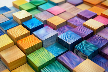 Colorful wooden blocks arranged in a vibrant display