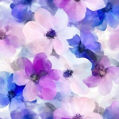 Close-up of mixed purple and blue flowers on a white surface