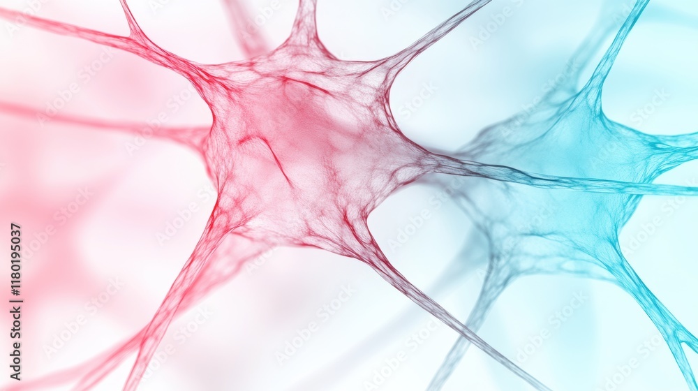 Poster abstract visualization of red and blue neural network connections