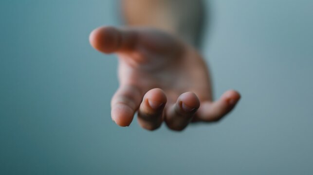 open hand reaching forward against a soft blurred background inviting gentle contact empathy tenderness concept of support healthcare community