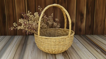 Fototapeta premium Rustic Wicker Basket with Dried Flowers - A Charming Home Decor