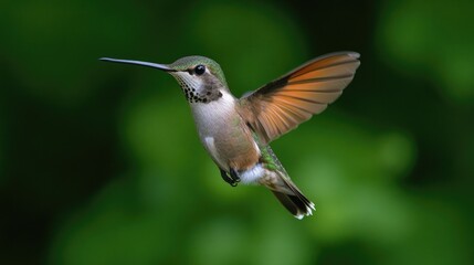 Fototapeta premium A hummingbird in mid-air with its wings spread, perfect for use in wildlife or nature-themed projects