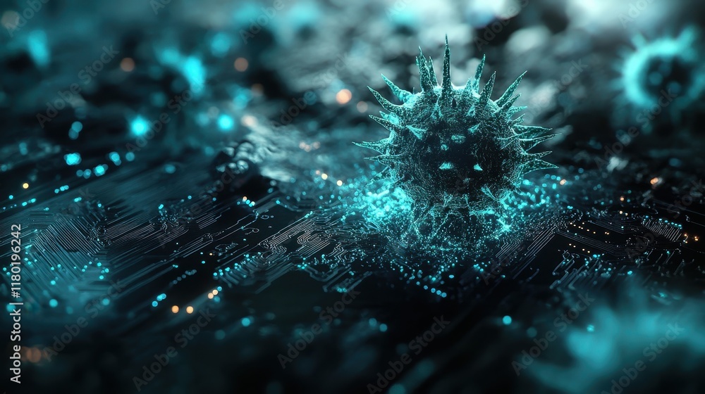 Poster digital representation of the human metapneumovirus virus hmpv with sharp spiky details floating ove