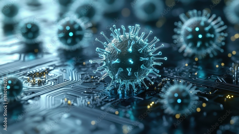 Poster digital representation of the human metapneumovirus virus hmpv with sharp spiky details floating ove