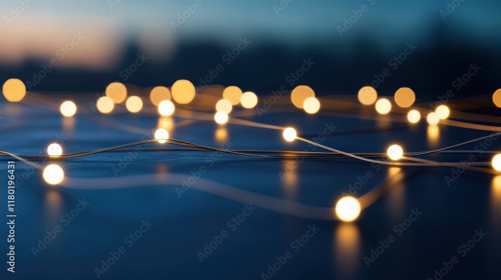 Aufkleber abstract bokeh lights on dark background with glowing orbs and wires