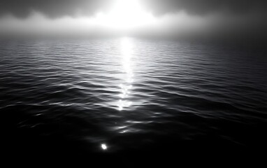 Obraz premium Sunlit misty ocean, monochrome.