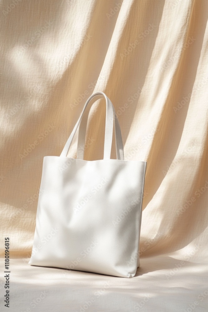 Poster a simple image of a white bag placed on a white sheet, suitable for use in interior design or minima