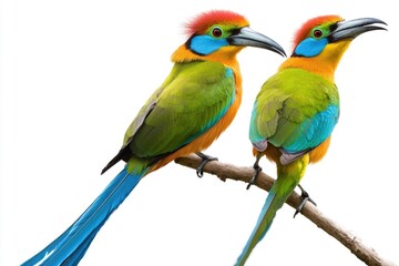 Colorful birds sitting on a branch