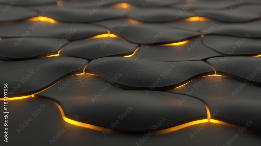Poster abstract glowing pattern with smooth black and orange shapes