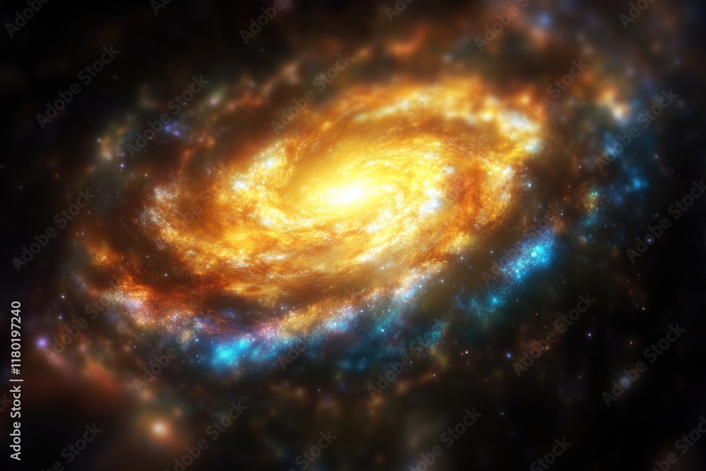Poster a spiral galaxy viewed from earth's atmosphere with stars and planets visible