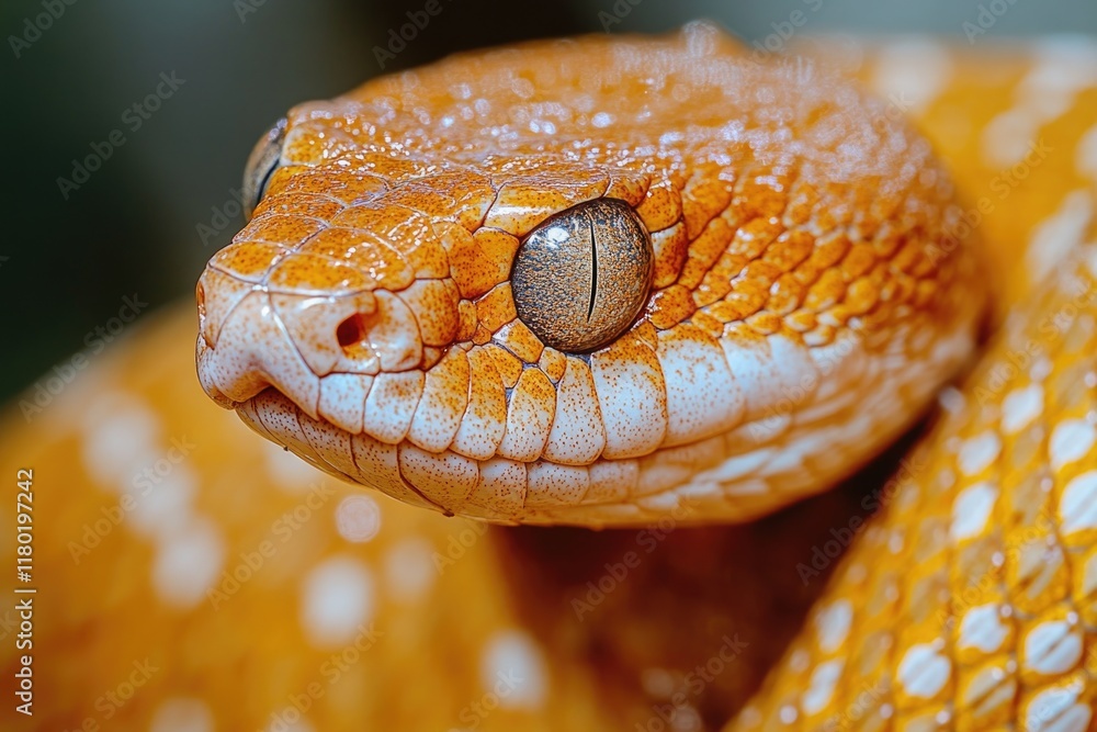 Poster a close-up shot of a snake's head with its eyes open, great for use in wildlife or educational conte