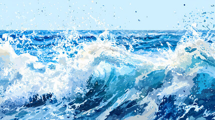 A splash of water in front of a blue sea with a copy space image. Wavecrest. Illustration