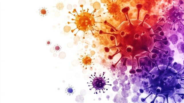 graphical abstract background with geometric shapes and layers of Human metapneumovirus Virus hmpv icons blended with gradient shades of red orange and purple