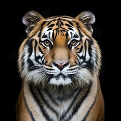 Fototapeta premium Close-up shot of a tiger's face on a dark background