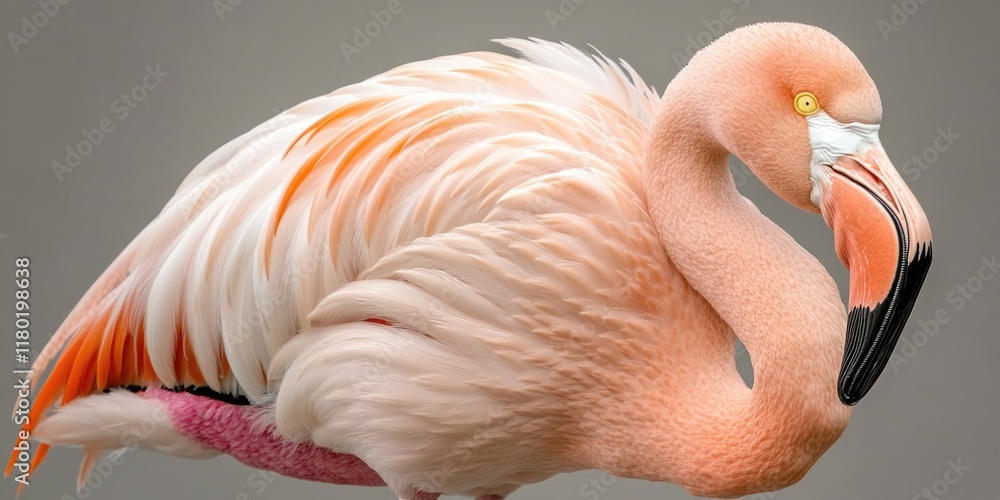 Aufkleber a single pink flamingo standing on a gray surface, great for use in illustrations or designs related