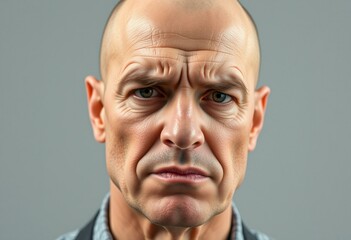 Bald man with troubled expression